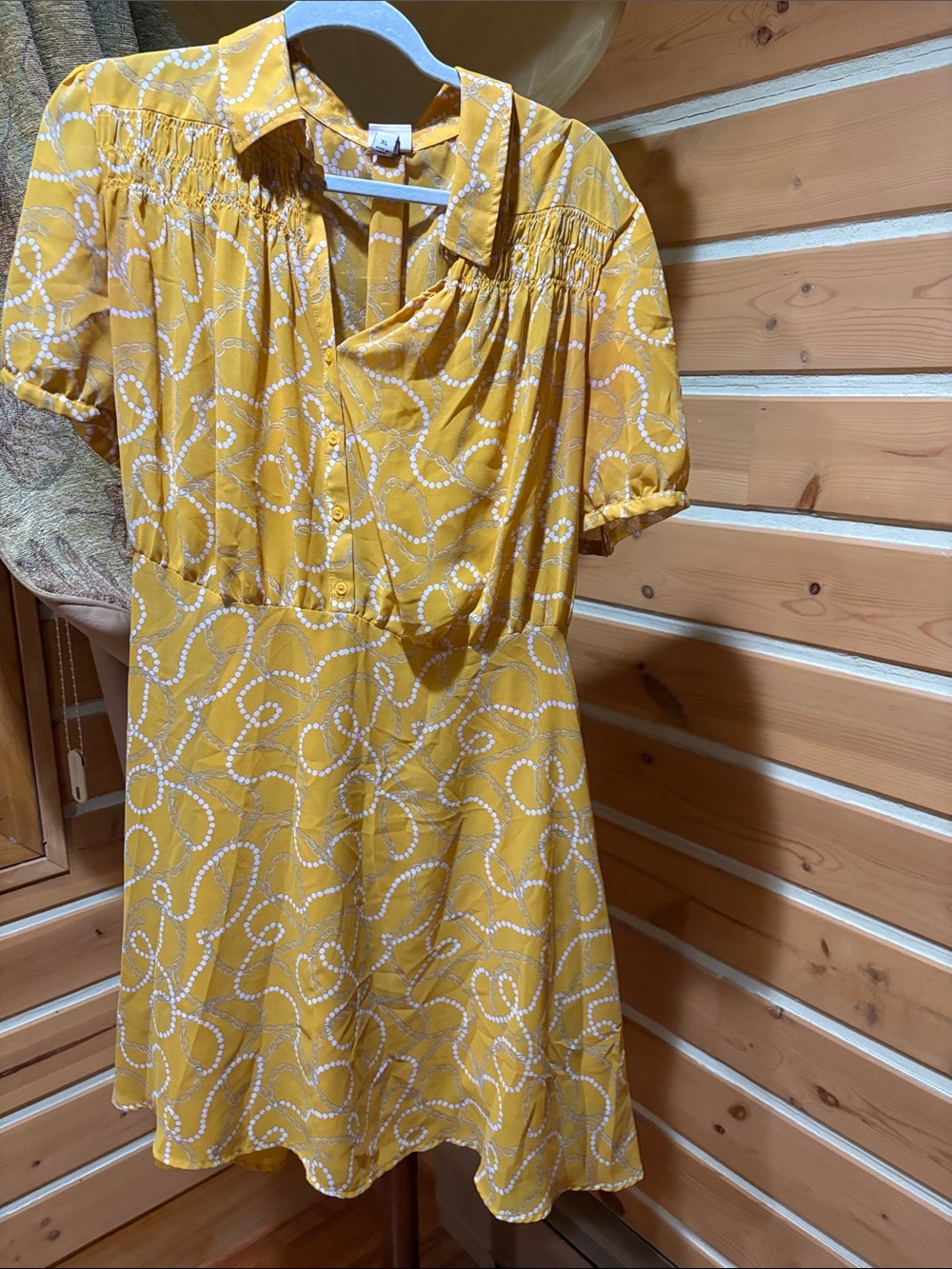 a new day Yellow Short-Sleeve Gathered-Waist Mini Dress